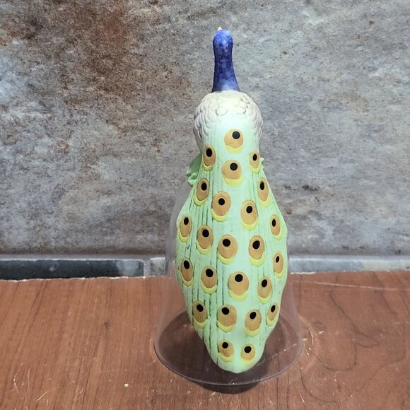 Peacock Bird Figurine on Crystal Glass Bell Silver Tone Chain Glass Ball - Picture 7 of 11